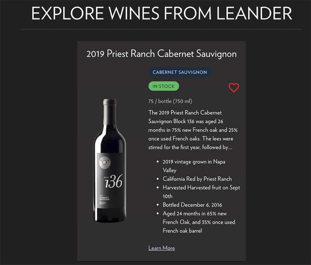 the gc fly tour microsite page for exploring wines from the leander vineyard