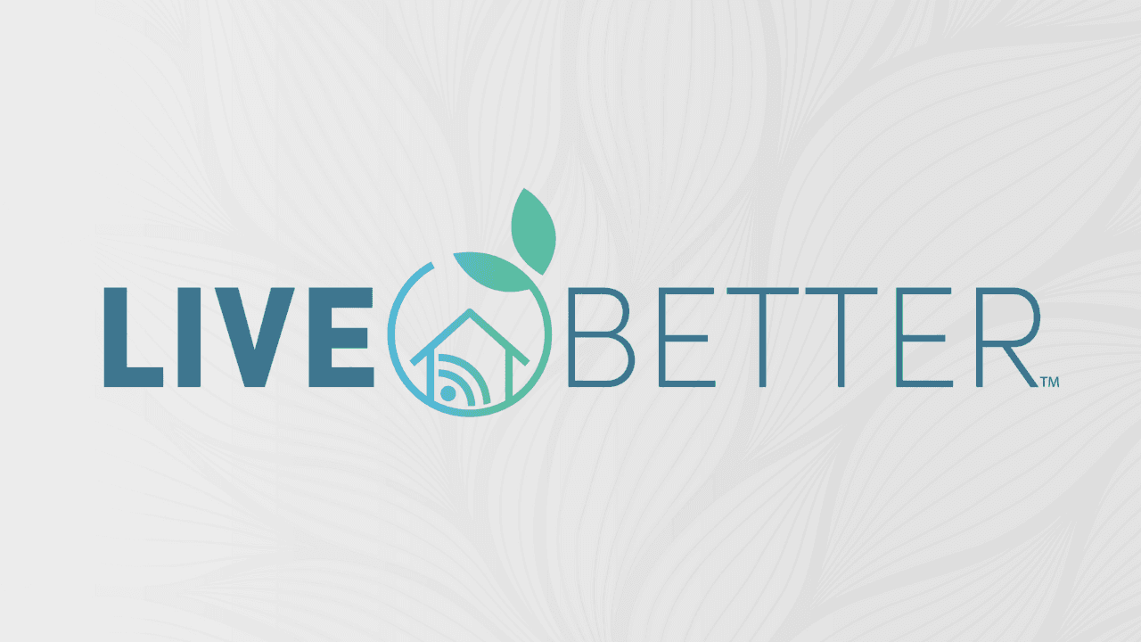 Logo for Olson Homes' Live Better™ campaign, featuring a house, WiFi signal, and leaf symbol representing smart living and wellness.